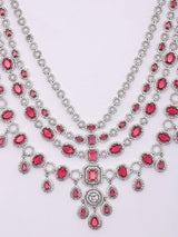 Cubic Zirconia Multi Strand Bridal Necklace Set with Maang Tikka