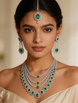 Oval Stone Studded Multi Strand Necklace Set with Maang Tikka