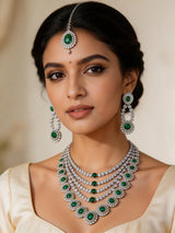Oval Stone Studded Multi Strand Necklace Set with Maang Tikka