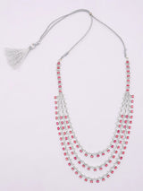 Moon and Star Brass Necklace and Earrings Set in Dark Pink