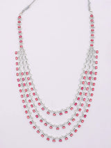 Moon and Star Brass Necklace and Earrings Set in Dark Pink