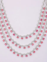 Moon and Star Brass Necklace and Earrings Set in Dark Pink