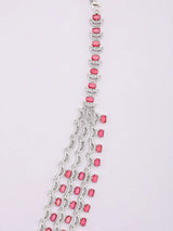 Moon and Star Brass Necklace and Earrings Set in Dark Pink