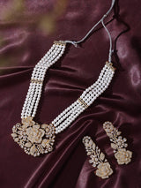 Floral American Diamond and Pearl Multi Strand Necklace Set