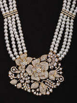 Floral American Diamond and Pearl Multi Strand Necklace Set