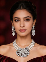 Floral American Diamond and Pearl Multi Strand Necklace Set
