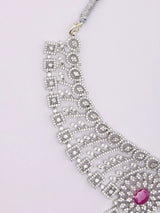 Dark Pink American Diamond Bridal Necklace Set with Earrings and Maang Tikka