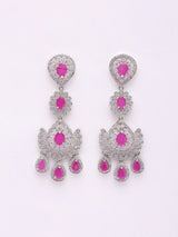 Dark Pink American Diamond Bridal Necklace Set with Earrings and Maang Tikka