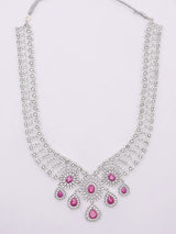Dark Pink American Diamond Bridal Necklace Set with Earrings and Maang Tikka