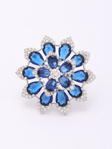 Floral Bloom Cubic Zirconia Adjustable Brass Ring