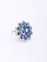 Floral Bloom Cubic Zirconia Adjustable Brass Ring