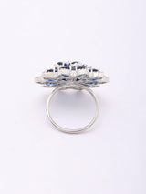 Floral Bloom Cubic Zirconia Adjustable Brass Ring