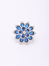 Floral Bloom Cubic Zirconia Adjustable Brass Ring