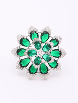 Floral Bloom Cubic Zirconia Adjustable Brass Ring