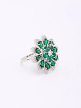 Floral Bloom Cubic Zirconia Adjustable Brass Ring