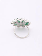 Floral Bloom Cubic Zirconia Adjustable Brass Ring