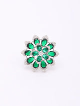 Floral Bloom Cubic Zirconia Adjustable Brass Ring