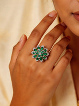 Floral Bloom Cubic Zirconia Adjustable Brass Ring