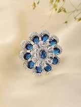 Floral Halo American Diamond Adjustable Statement Ring