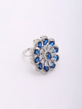Floral Halo American Diamond Adjustable Statement Ring