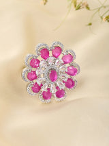 Floral Halo American Diamond Adjustable Statement Ring