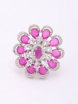 Floral Halo American Diamond Adjustable Statement Ring