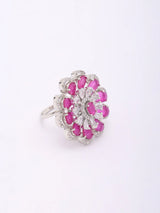 Floral Halo American Diamond Adjustable Statement Ring