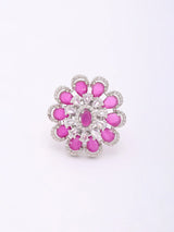 Floral Halo American Diamond Adjustable Statement Ring