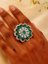 Floral Halo American Diamond Adjustable Statement Ring