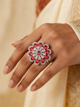 Floral Halo American Diamond Adjustable Statement Ring