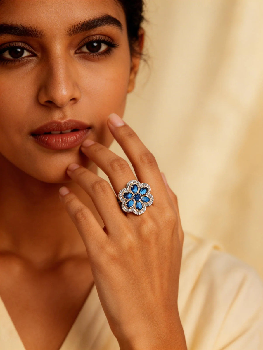Pear Cut American Diamond Stone Studded Brass Ring