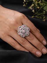 Pink Stone and American Diamond Brass Statement Ring