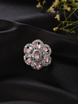 Pink Stone and American Diamond Brass Statement Ring