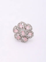 Pink Stone and American Diamond Brass Statement Ring