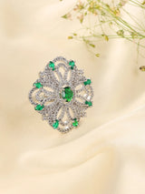 Emerald Green American Diamond Adjustable Brass Ring