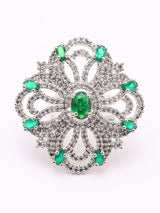 Emerald Green American Diamond Adjustable Brass Ring