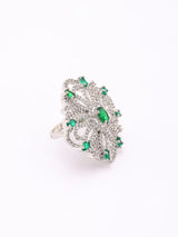 Emerald Green American Diamond Adjustable Brass Ring