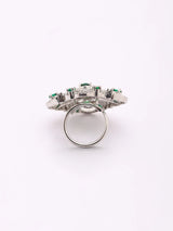 Emerald Green American Diamond Adjustable Brass Ring