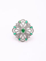 Emerald Green American Diamond Adjustable Brass Ring