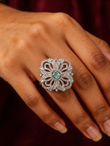 Emerald Green American Diamond Adjustable Brass Ring