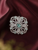 Emerald Green American Diamond Adjustable Brass Ring