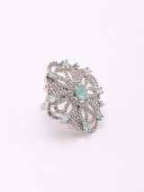 Emerald Green American Diamond Adjustable Brass Ring