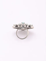 Emerald Green American Diamond Adjustable Brass Ring