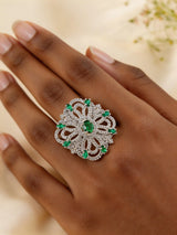 Emerald Green American Diamond Adjustable Brass Ring