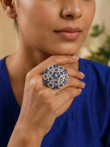 Blue Sapphire Floral Cluster Cubic Zirconia Brass Ring