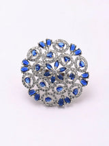 Blue Sapphire Floral Cluster Cubic Zirconia Brass Ring