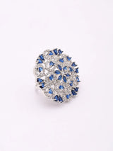 Blue Sapphire Floral Cluster Cubic Zirconia Brass Ring