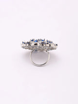Blue Sapphire Floral Cluster Cubic Zirconia Brass Ring