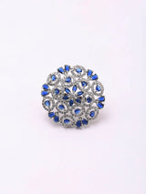 Blue Sapphire Floral Cluster Cubic Zirconia Brass Ring