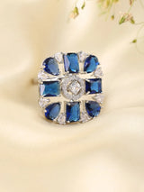 Blue and Sea Green Geometric Zircon Adjustable Ring